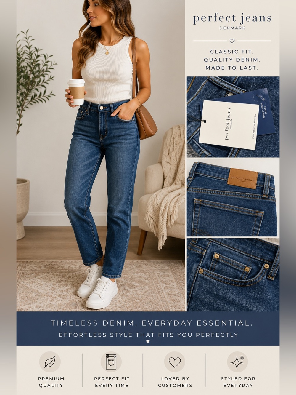 Brand New With Tags Perfect Jeans Denmark Oceans High Rise Straight Leg Jeans XS